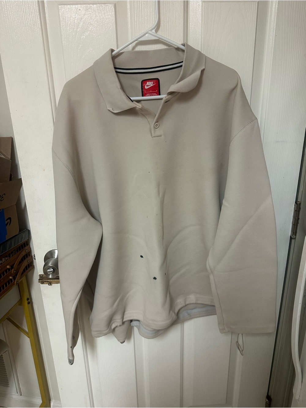 Nike Beige Polo Collar Sweatshirt with Black-Trim